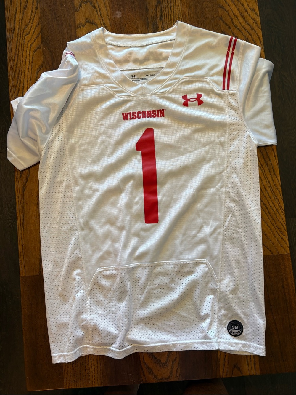 Under Armour White and Red Wisconsin #1 Men's Jersey